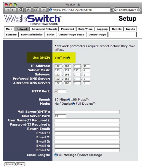 WebSwitch  Remote Power Switch and Automatic Reboot